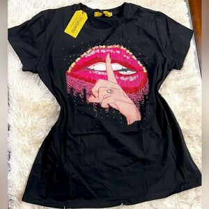 Fashion Women’s Tshirt Red lips Sparkle 💖 Design